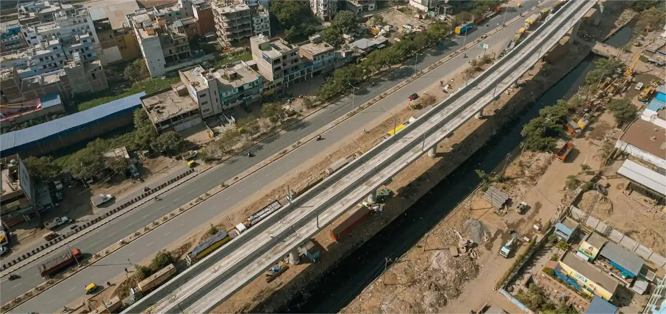 Patna Metro Rail construction corridor aerial view